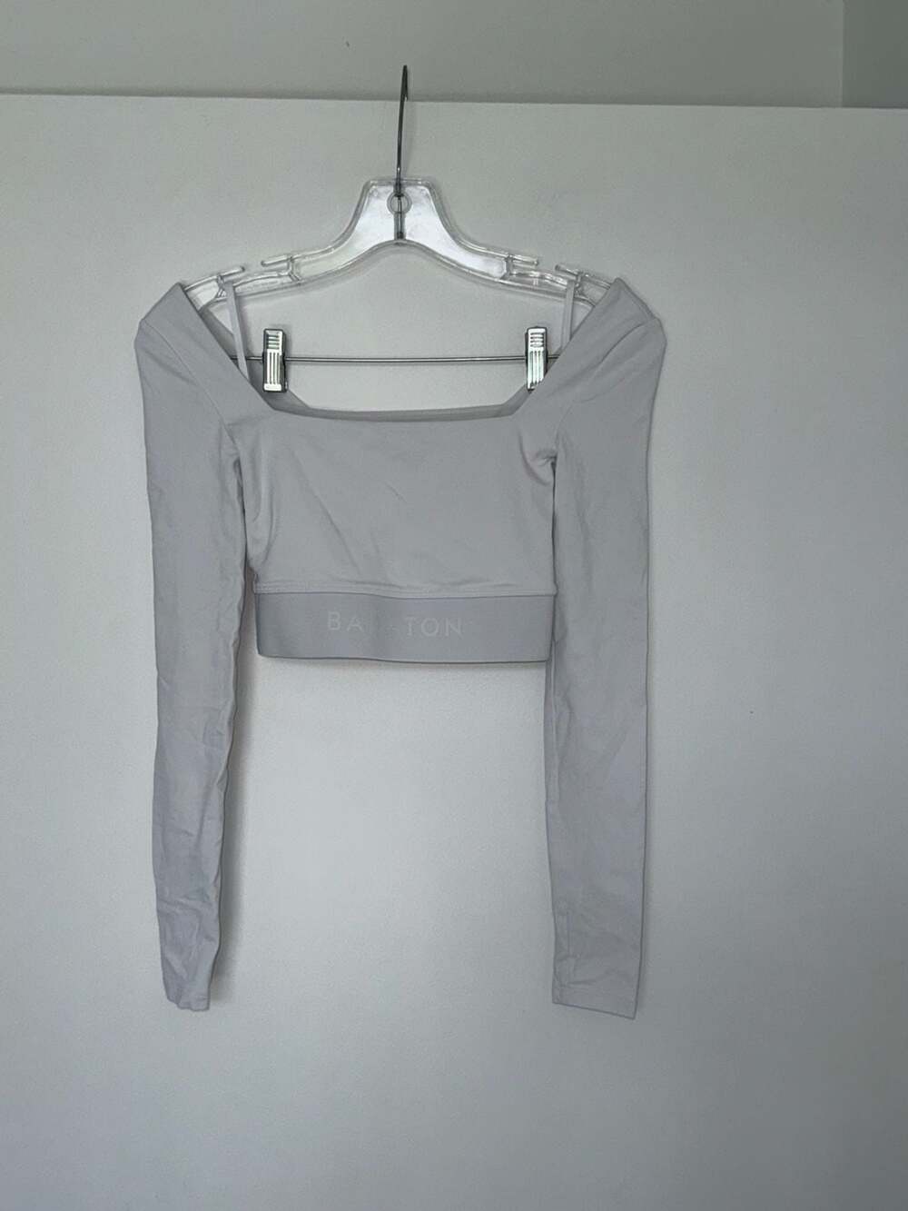 Babaton Long Sleeve Square Neck Crop Top White Size 2XS